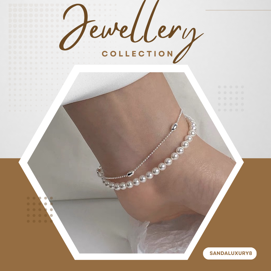 Pearl Anklet  Chain Ankle Bracelet  Silver Foot Jewellery  Gift  For Women Fashion Jewelry  SandalLuxury8