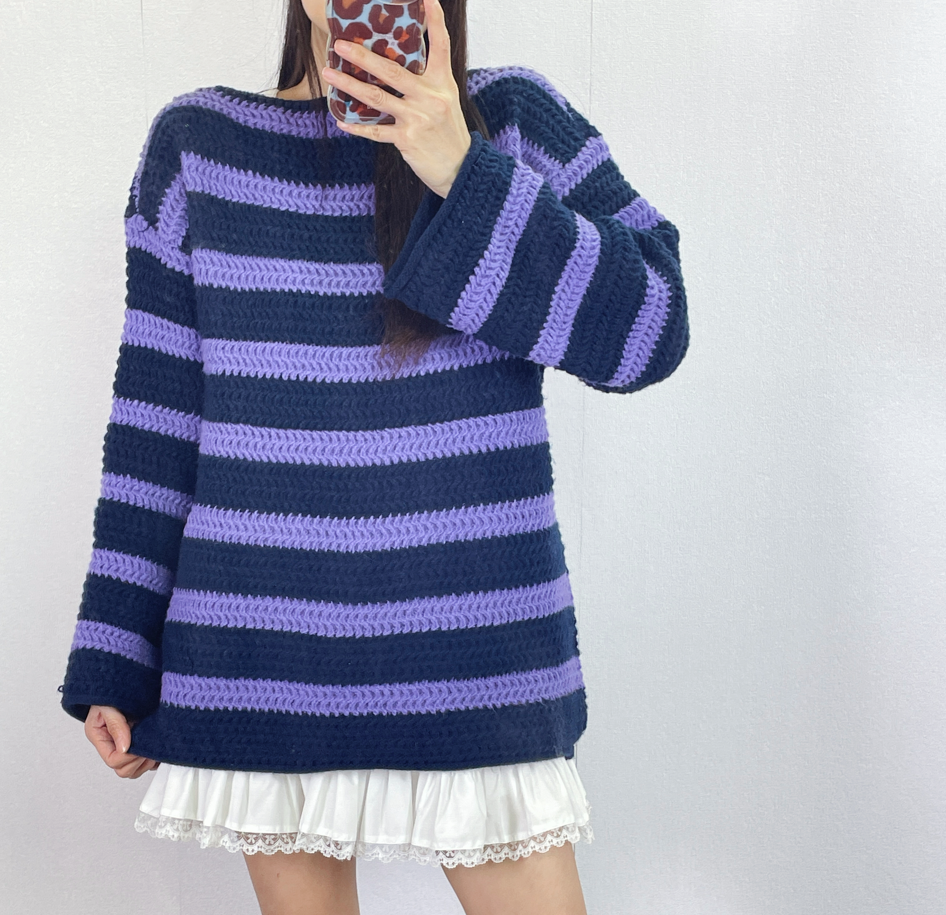 K5528 粗線橫間一字領長身身針織