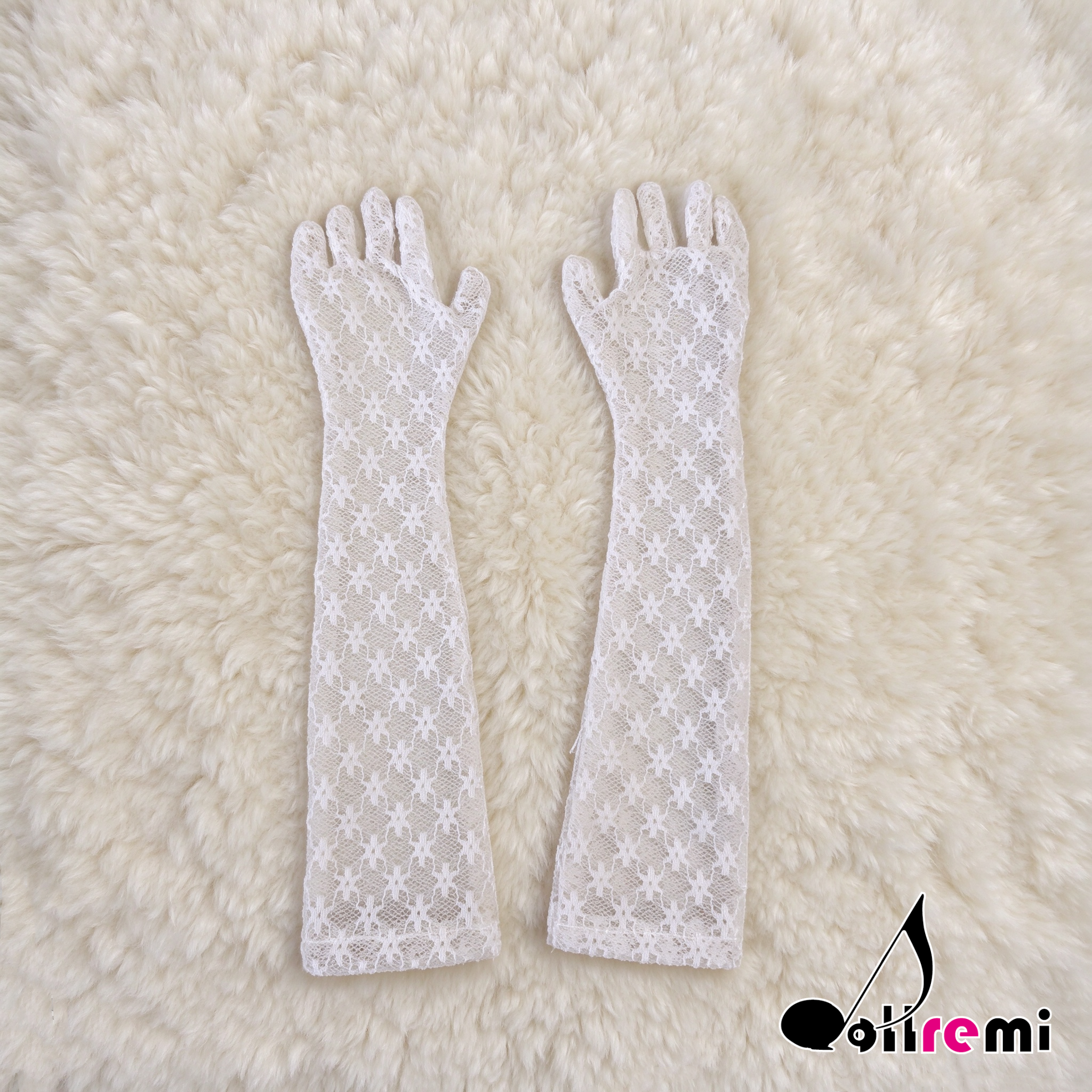 【dollremi】(A0124) 白色及肘蕾丝手套 White Elbow-length lace gloves