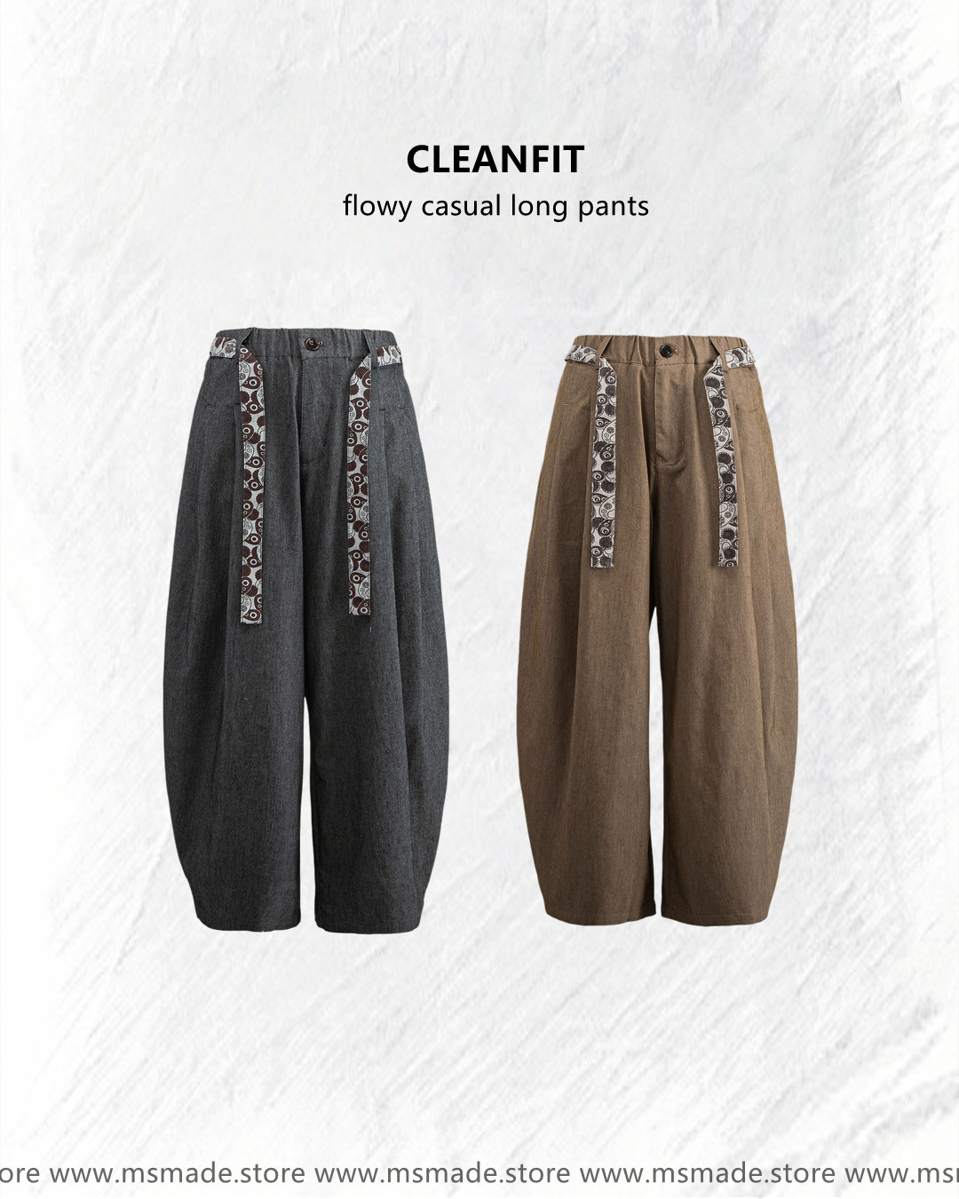 M0423腰果花帶拼接垂感長褲