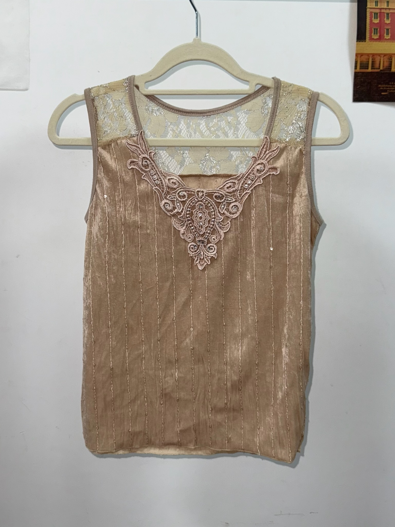 Antique Rose Lace Neckline Tank Top