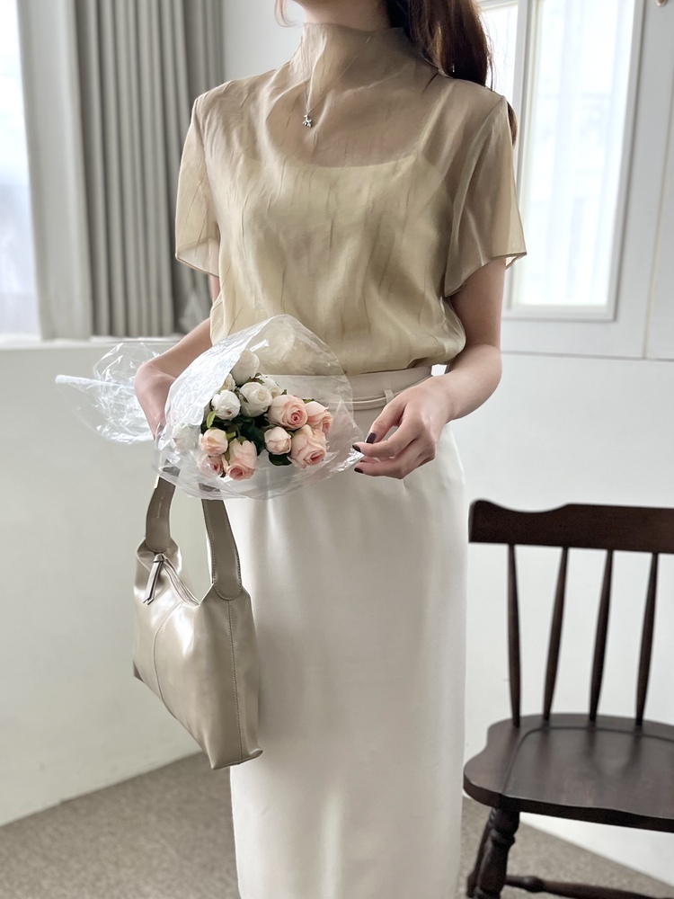 Airy Sheer Crinkle Top (Brown)