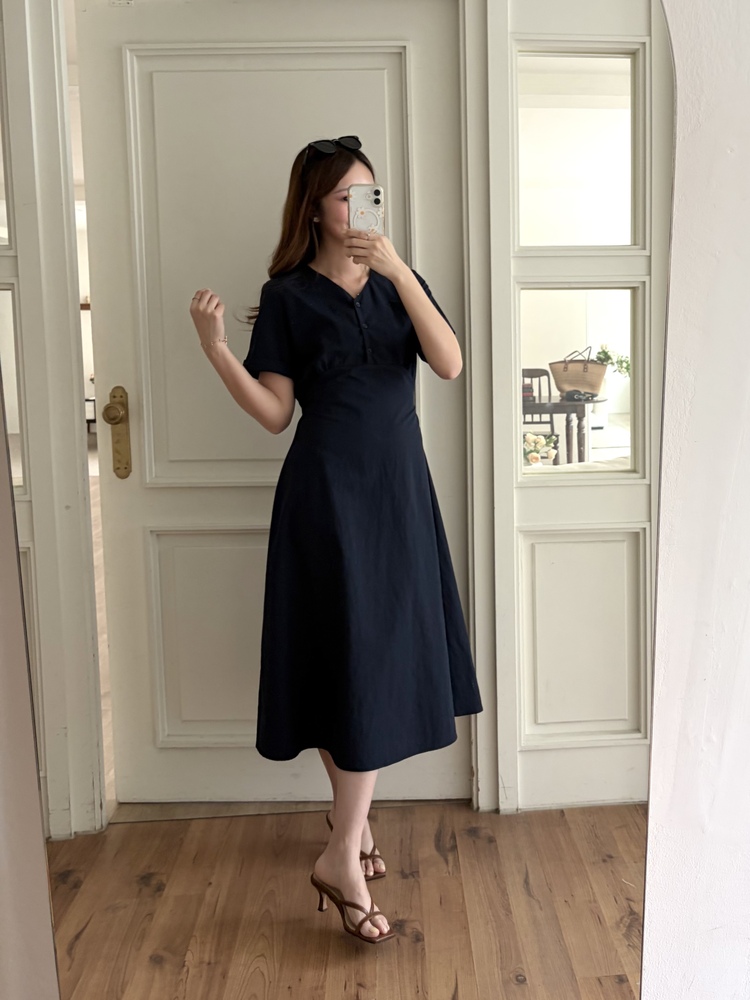 Evie Front Button Dress (Navy)