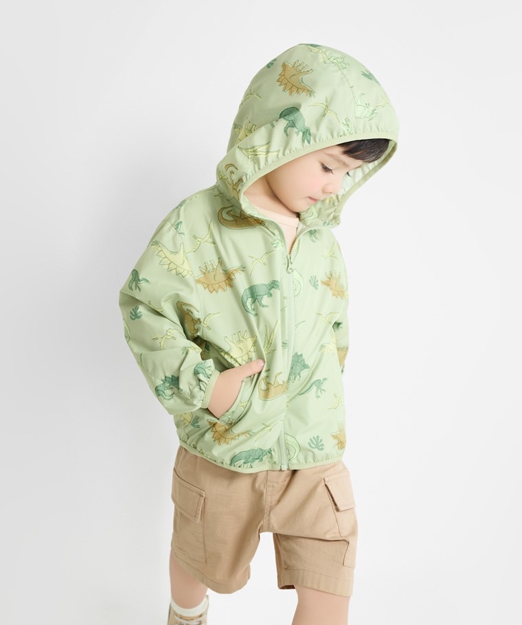 💚預訂 台灣直送💚兩色恐龍滿印抗UV輕型連帽風衣外套