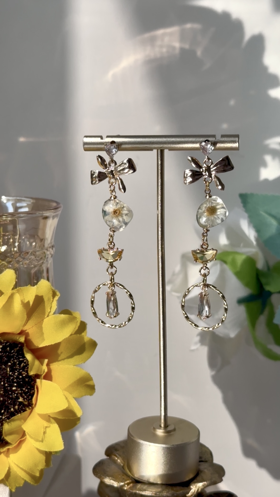 玻璃黃花耳環🌻