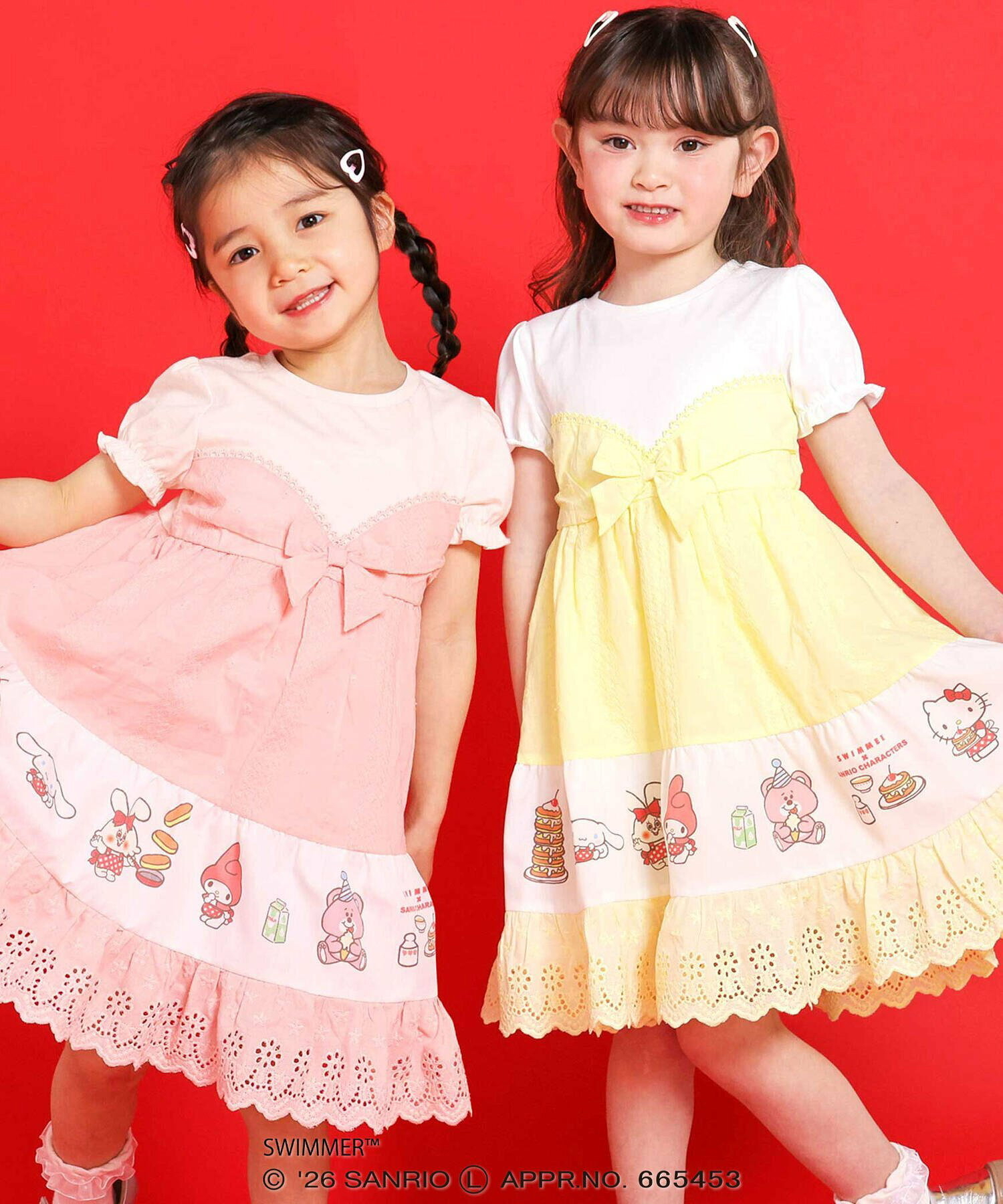 🇯🇵預訂 日本直送🇯🇵Slap Slip x Swimmer x Sanrio系列兩色人物印花蝴蝶結蕾絲短袖連身裙