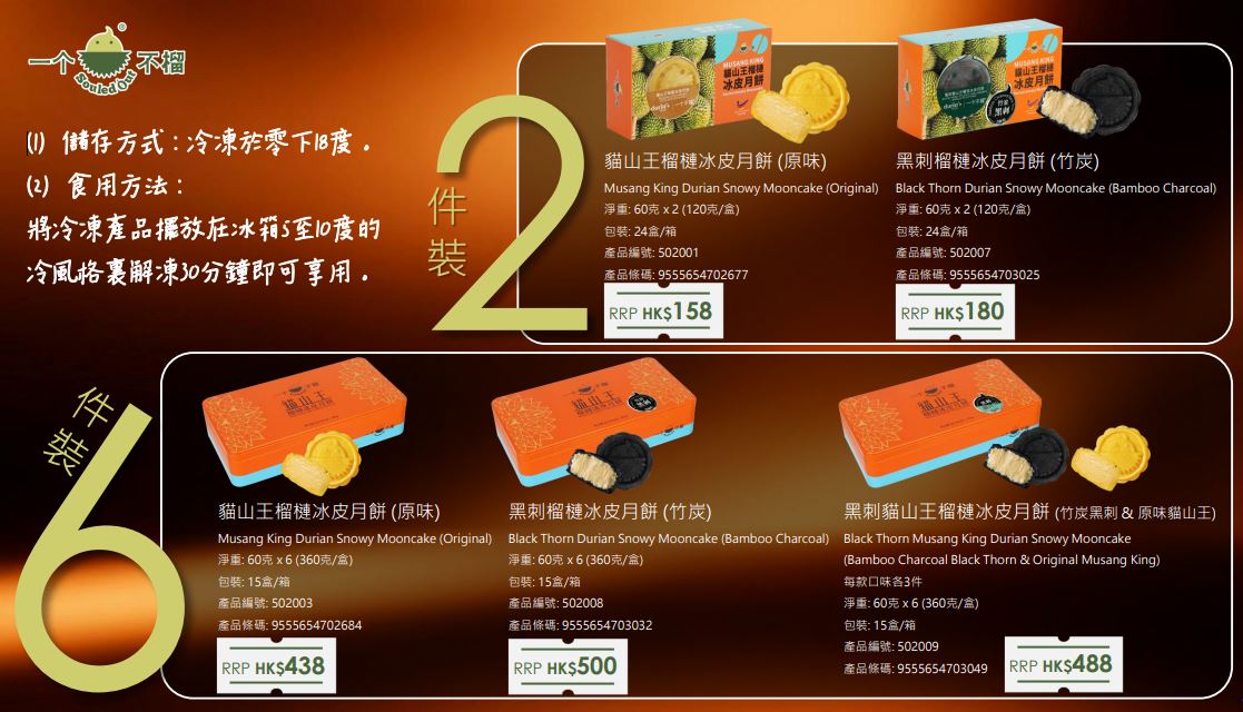 【實體月餅券】一个不榴 黑刺榴槤冰皮月餅 (竹炭)  2入