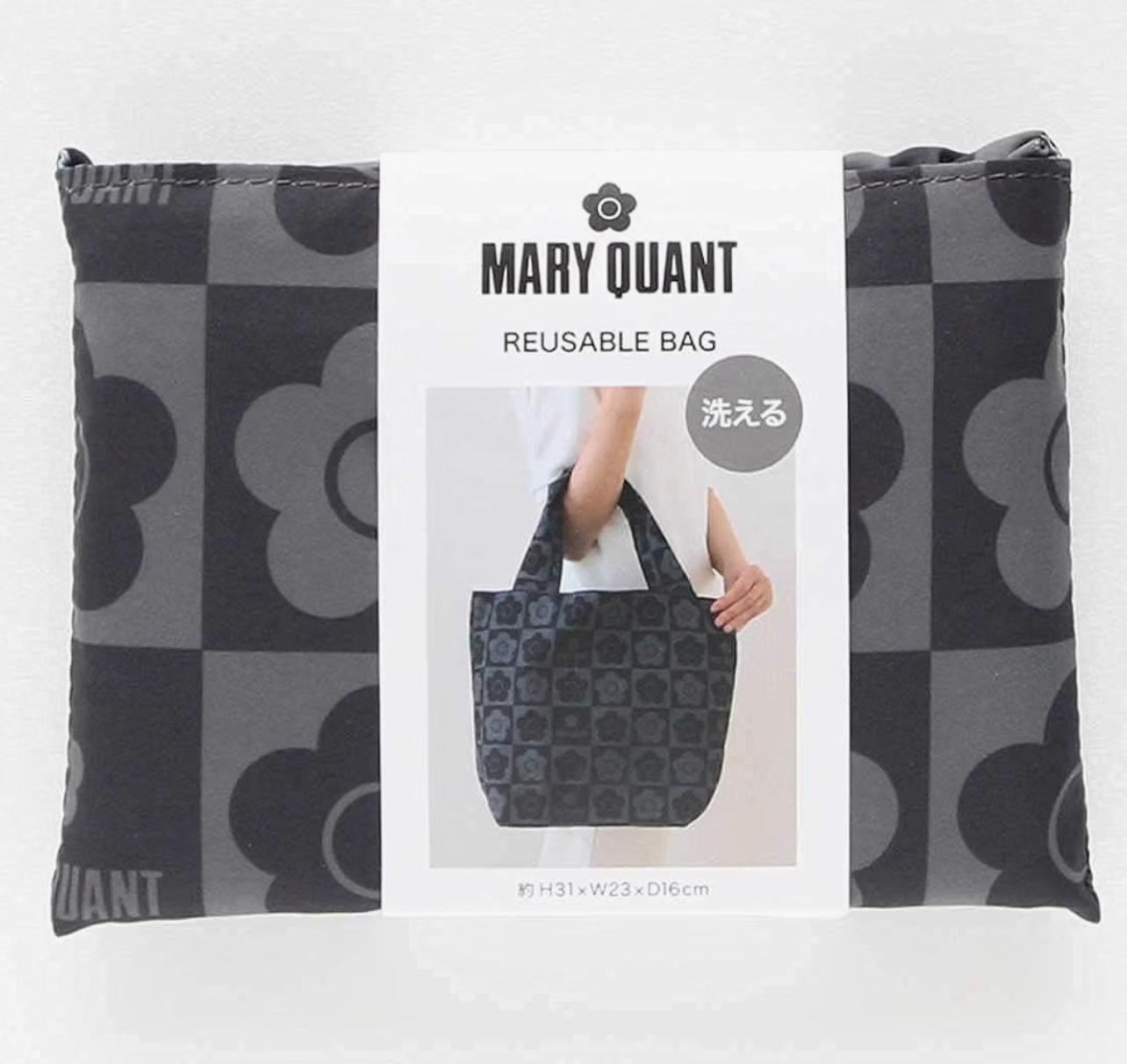 MARY QUANT 經典雛菊格紋可折疊購物袋（大）