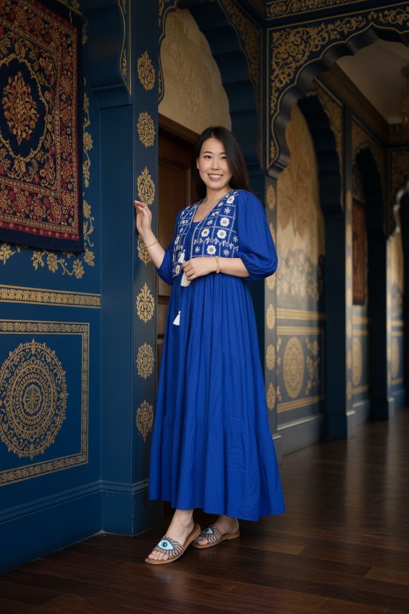 Blue with White Emb. Set of 2 Sleeveless OP with Jacket #1461