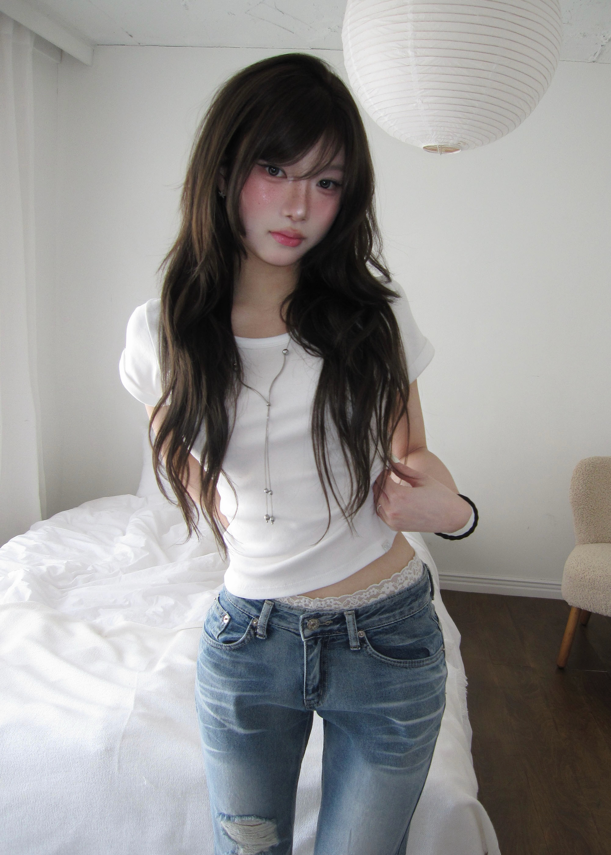 Washed Distressed Flare Jeans