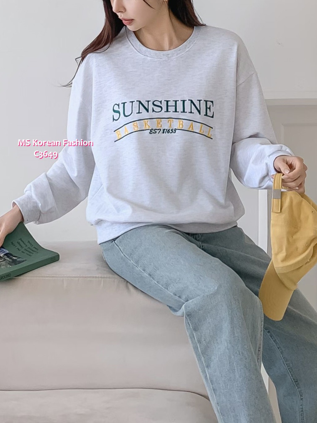 C3649 韓國🇰🇷拼色字母print衛衣