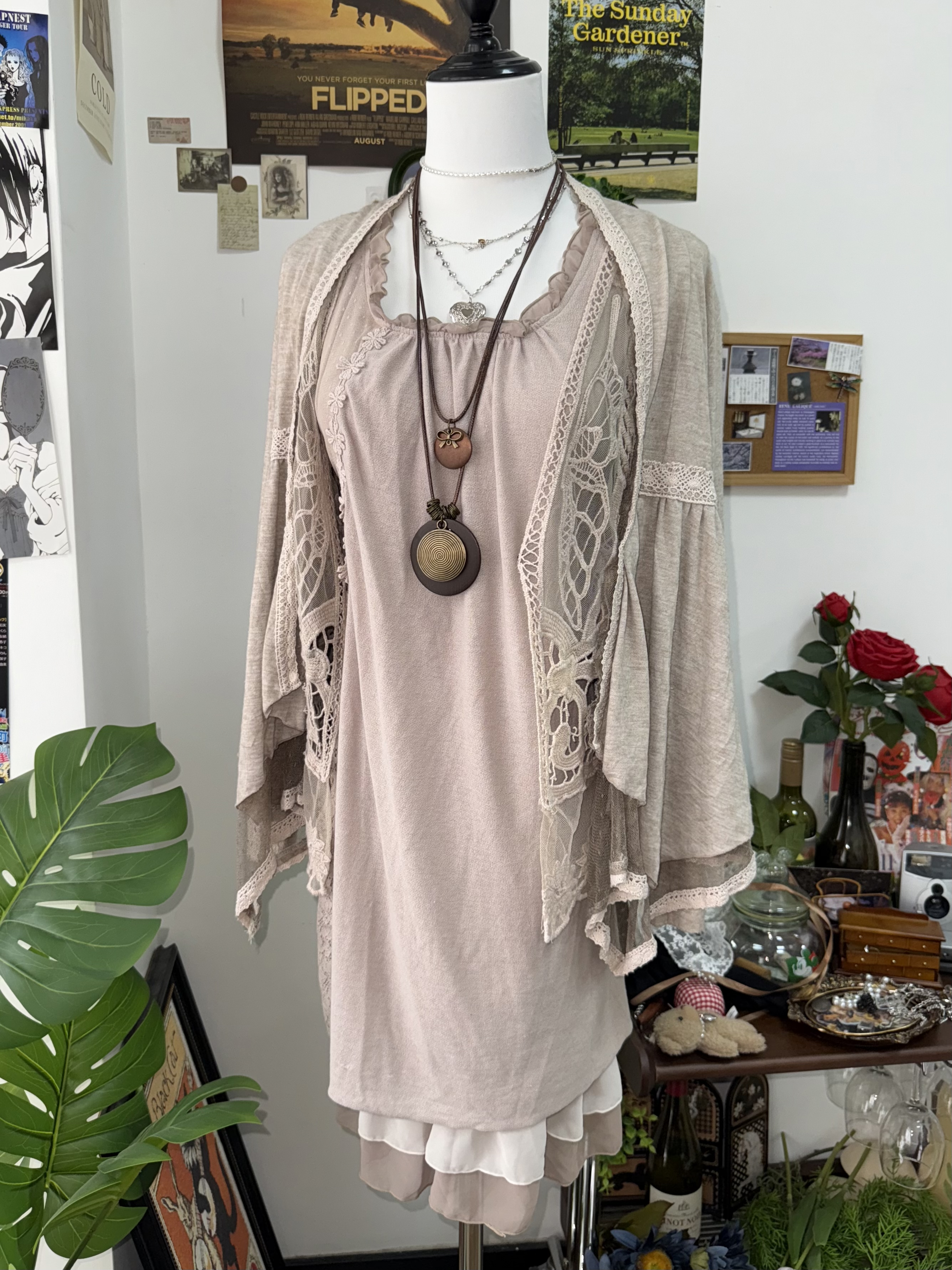 Mori Dusty Rose Sheer Lace 3-Piece Set