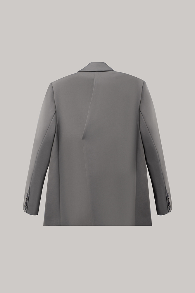 Sleek Grey Satin-Finish Tailored Blazer