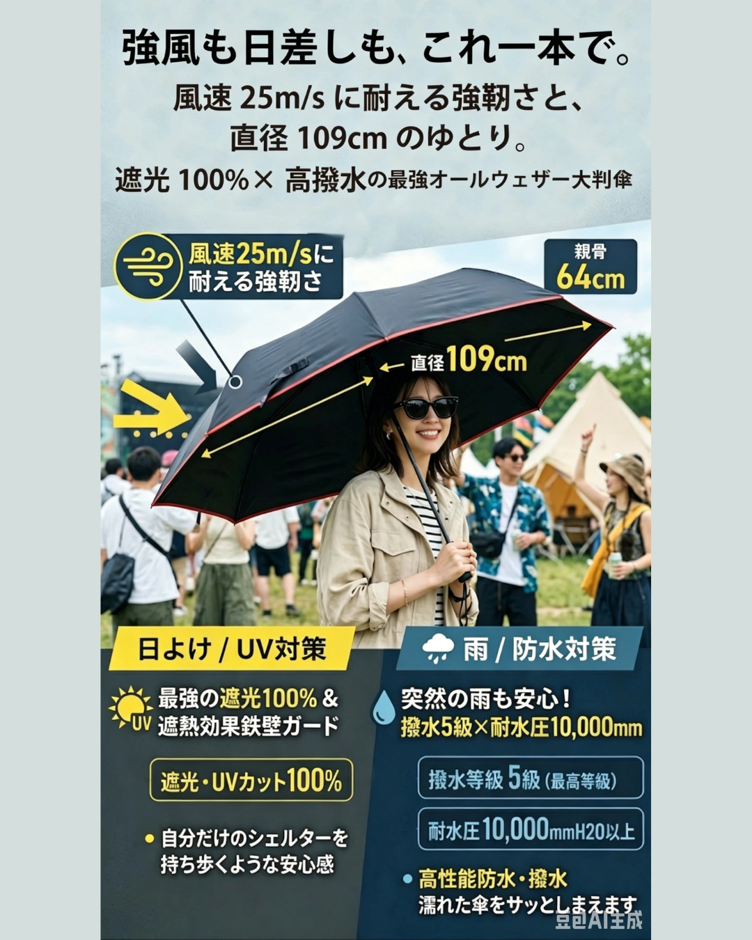 日本代購【﻿ 2026新商品 日本直送 Kiu 超強 防風 抗UV  晴雨兼用大傘 | 直徑109cm) | High-Performance Windproof All-Weather Umbrella 】