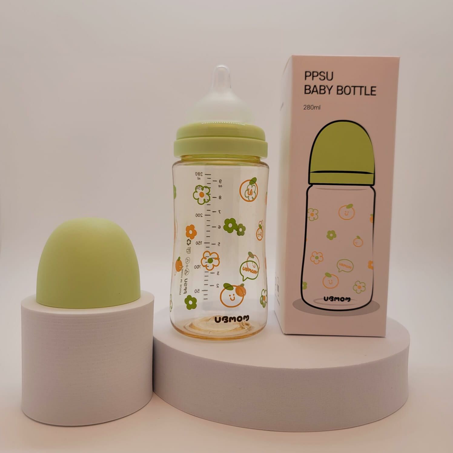UBMOM PPSU 奶樽 -春日橘花-抹茶綠 280ml（配M Size奶嘴(3-6個月) ）