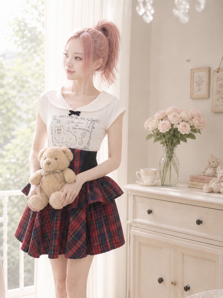 【APV Girliness 】貓咪的午茶童話蕾絲海軍領短袖 TEE Whispering Cat's Teatime Vintage Sailor Tee