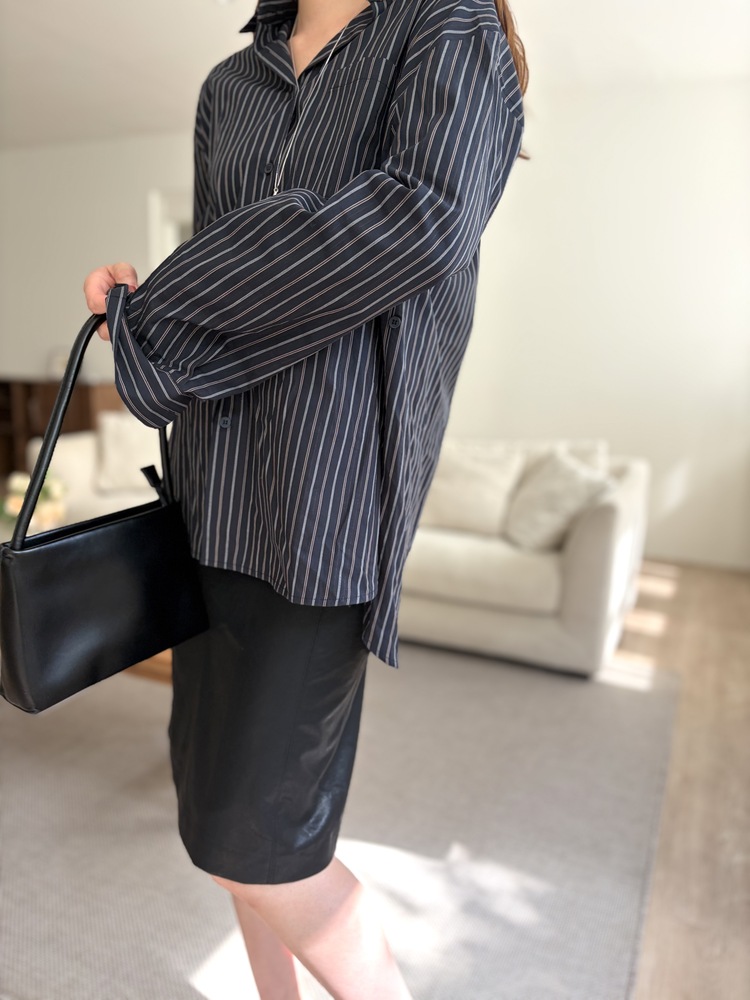 Striped Oversize Shirt (Navy)