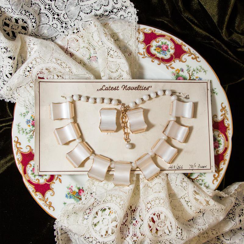 Vintage c.a. 1960s New Old Stock West Germany Clip Earrings & Necklace Set (AC052)