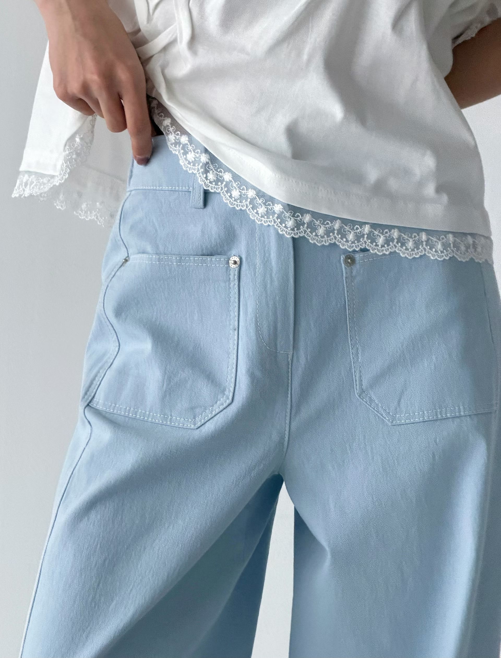 明線扯布闊腳褲 