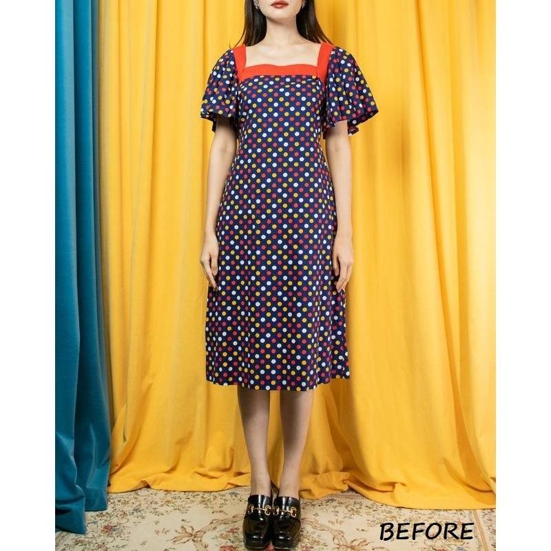 Vintage C.a.1970s Disco Dot Butterfly Sleeve Dress(Mu105-40)