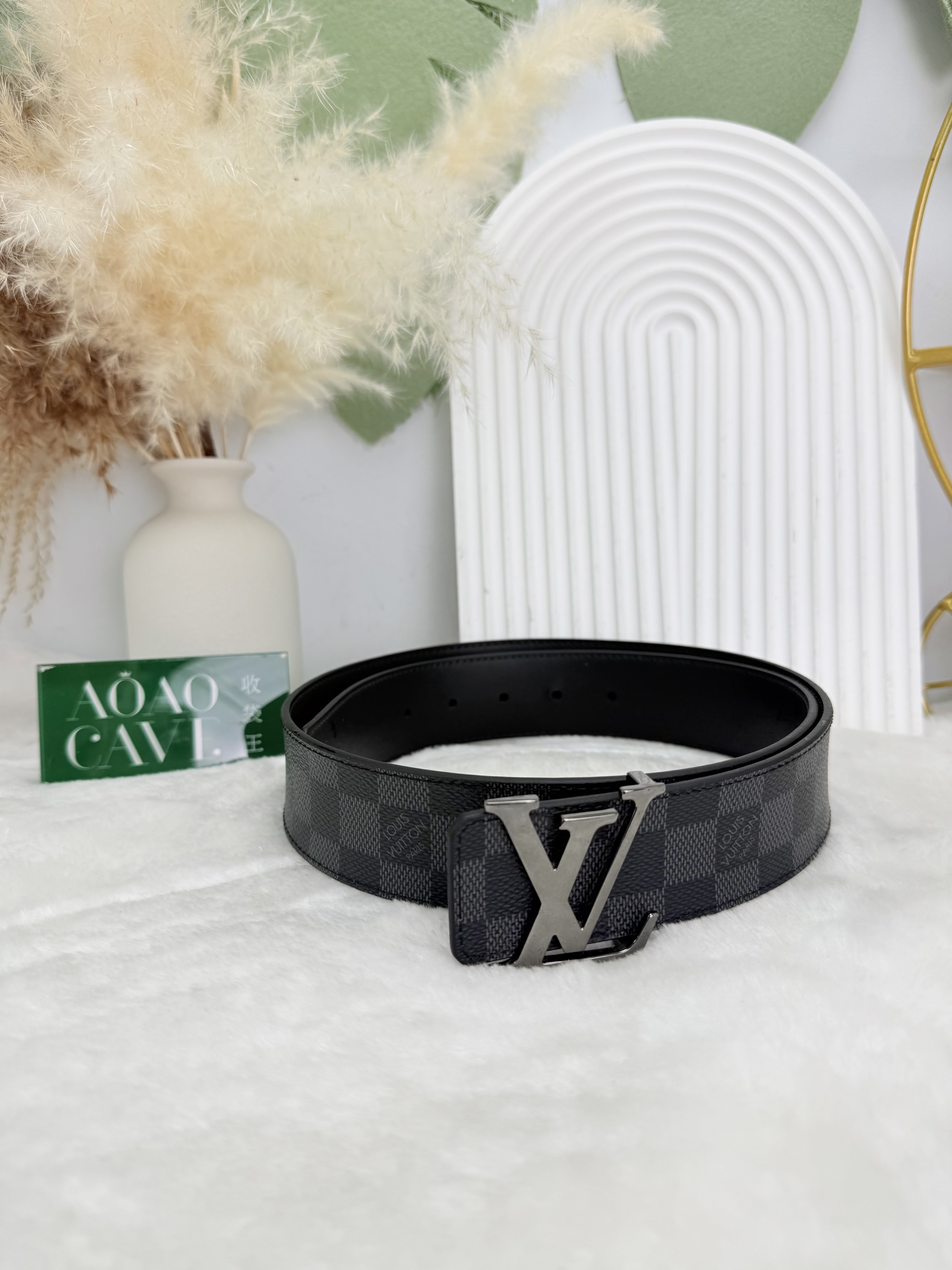 Lv👜 PRE OWNED🖤男士棋盤格皮帶 銀扣 有盒有單✨