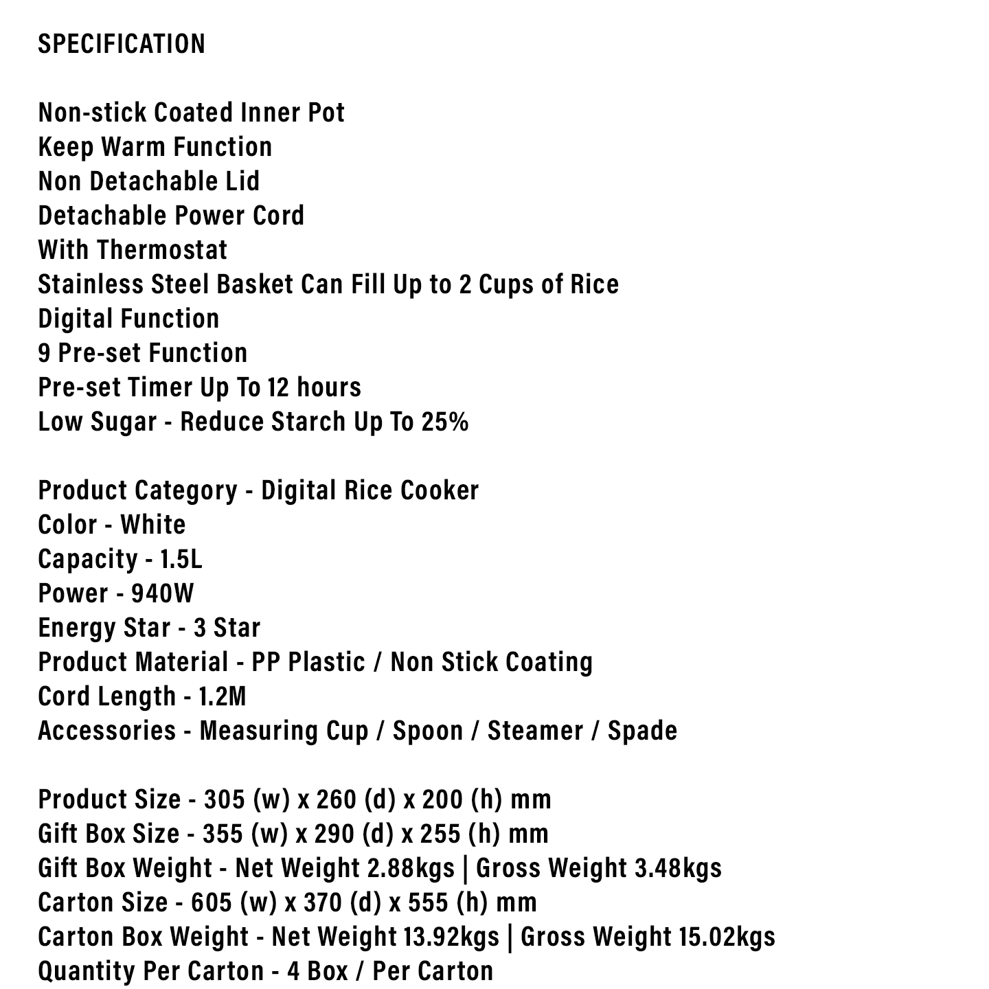 Faber 1.5L Digital Rice Cooker FRC K15 LS