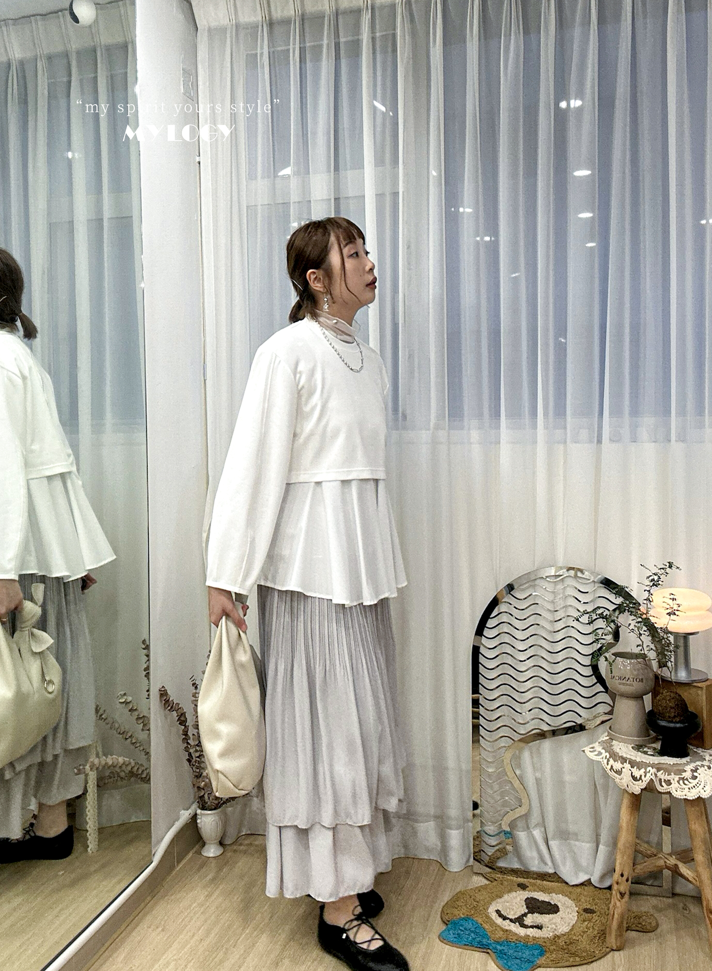 日系成熟柔和感～假2件氣質裙擺衛衣 IL0004