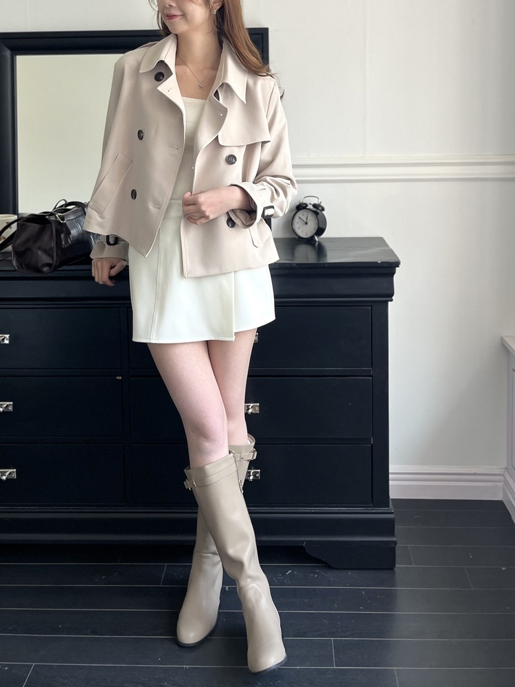 Trench-Style Short Coat (Beige)