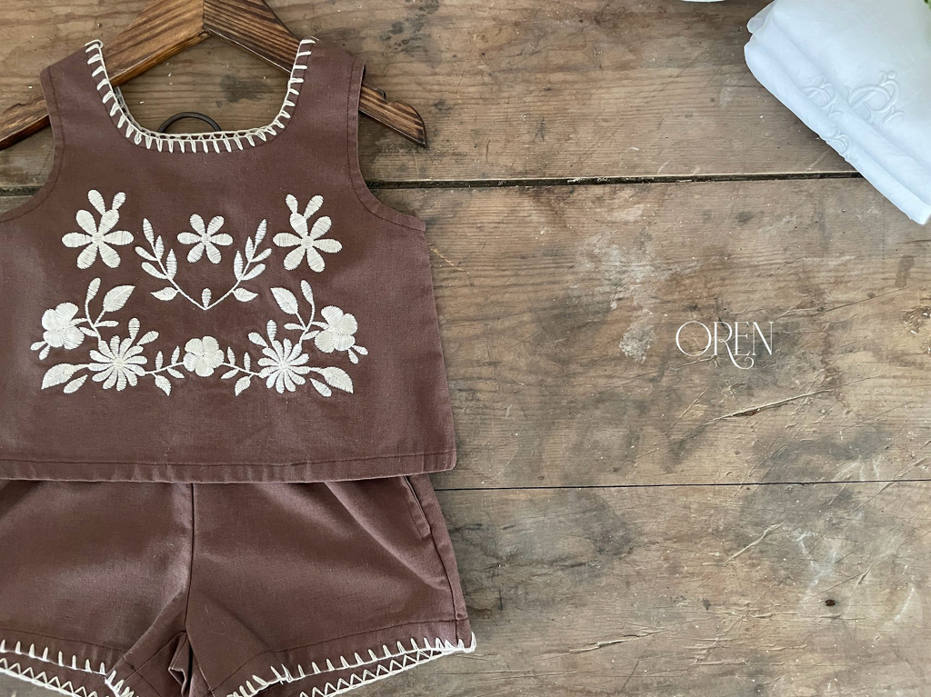 ☀️預訂 韓國直送☀️🇰🇷Oren花卉刺繡背心短褲上下套裝