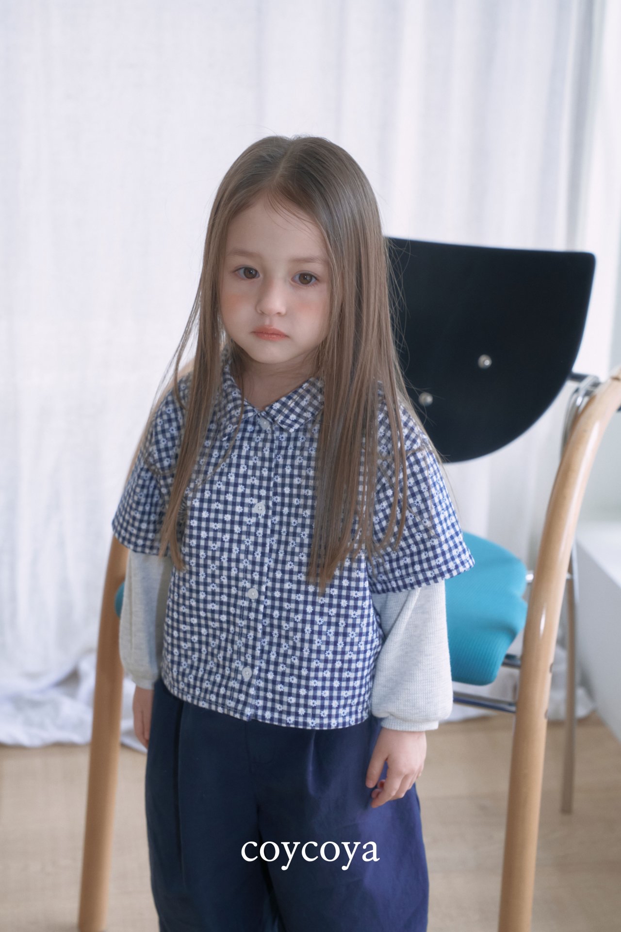 🌸預訂 韓國直送🌸🇰🇷COYCOYA兩色花花格紋假兩件寬鬆翻領長袖上衣