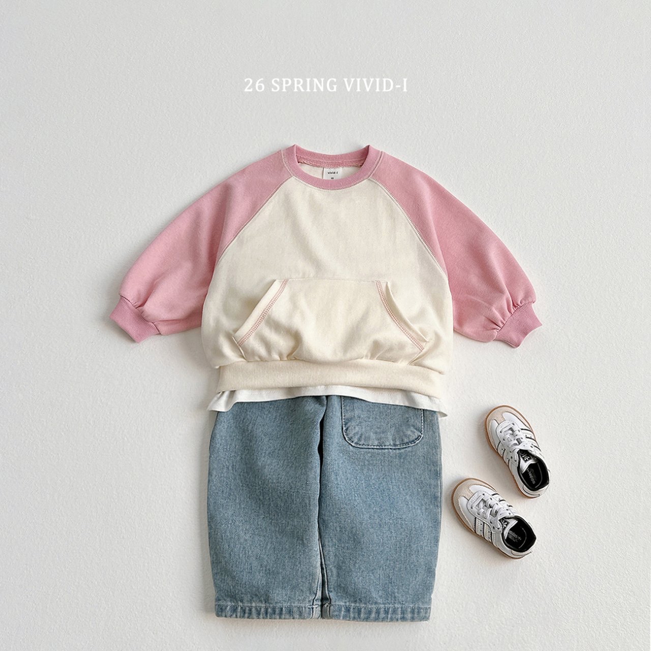 🌸預訂 韓國直送🌸🇰🇷VIVIDI三色拼色袖寬鬆袋鼠口袋衛衣