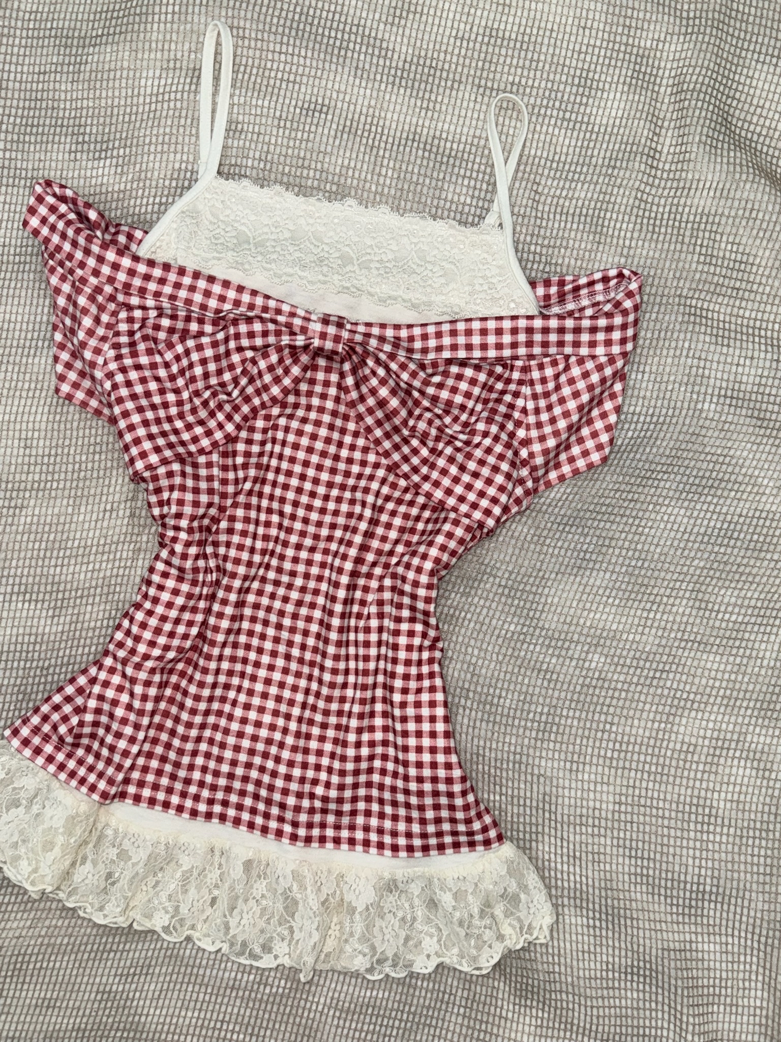 Sweetheart Gingham Top with Lace Trim Set