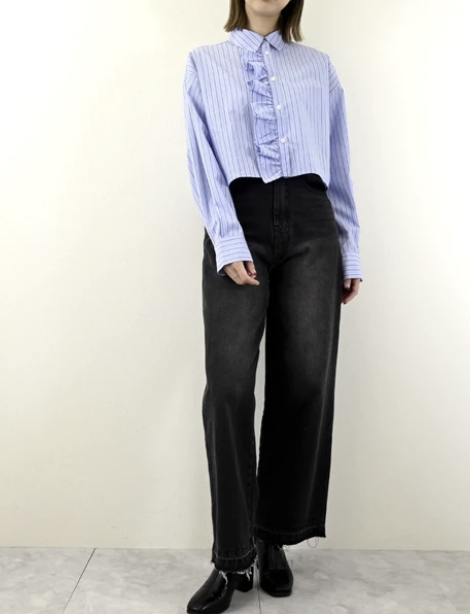 彩色條紋荷葉邊襯衫 - 2026 流行穿搭  長䄂襯衫 春夏時尚穿搭 柔軟舒適 日常穿搭 易於配搭 日本直送   #JP-I-260016