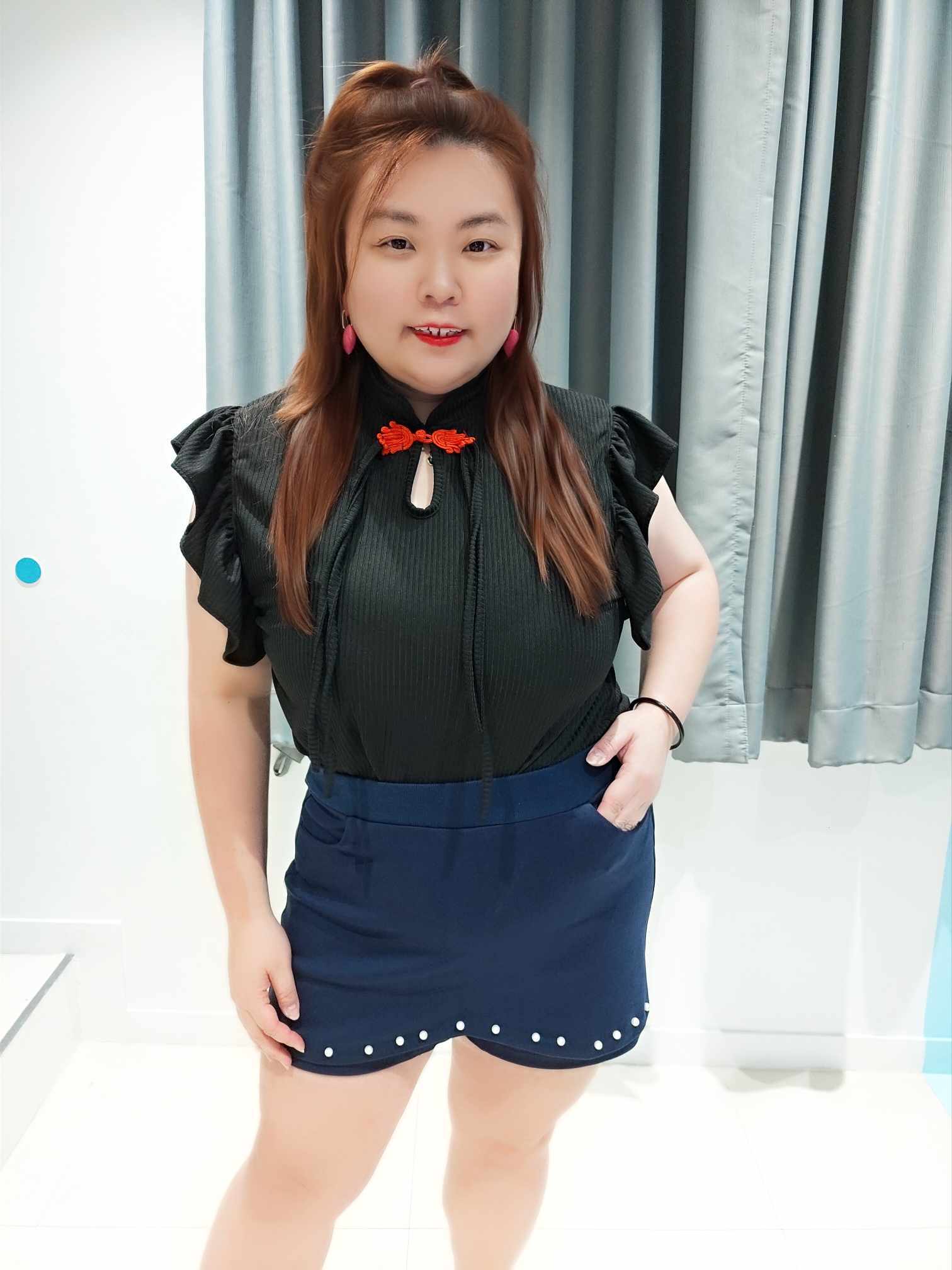 ENF03 LL0040 前拼珍珠前裙后裤设计裤裙