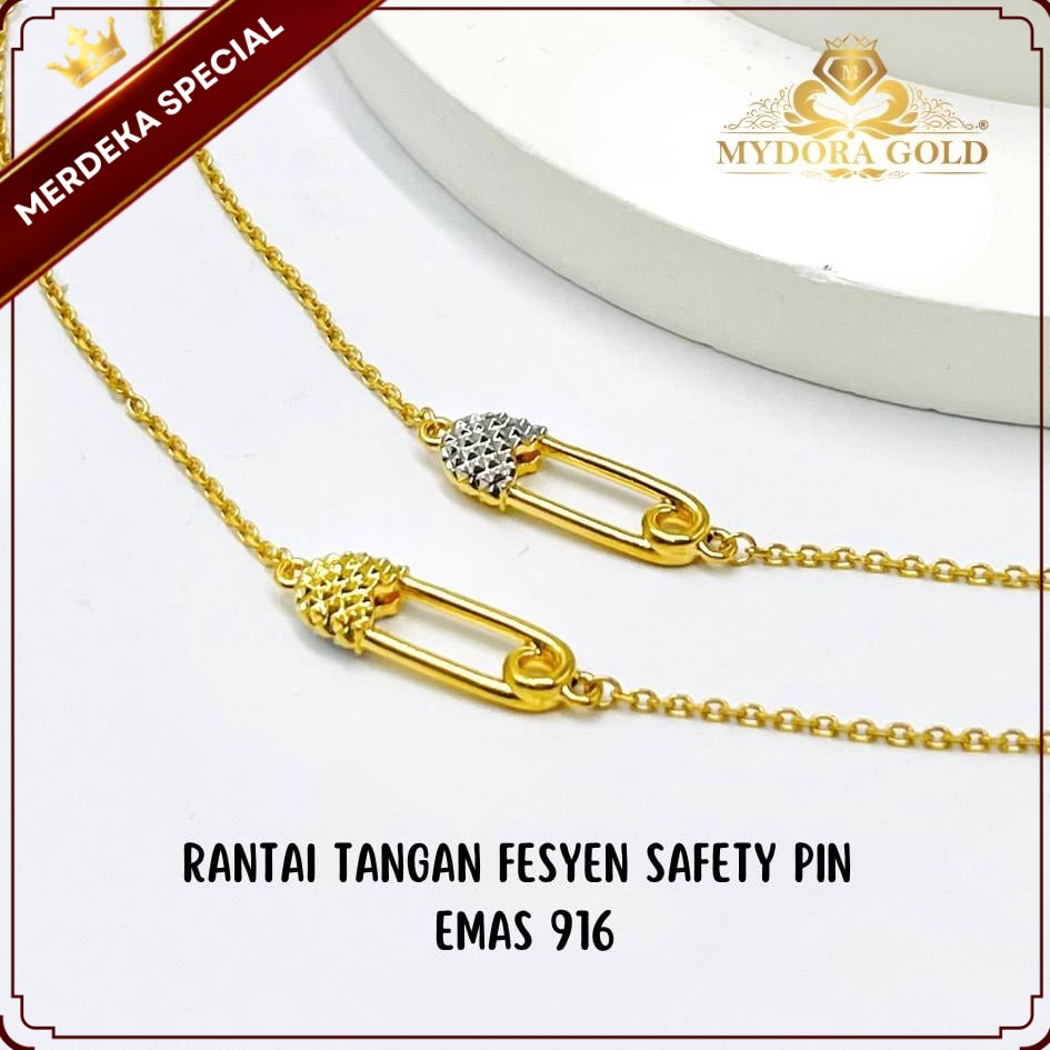 MYDORA Rantai Tangan Fesyen Safety Pin l EMAS 916/22K
