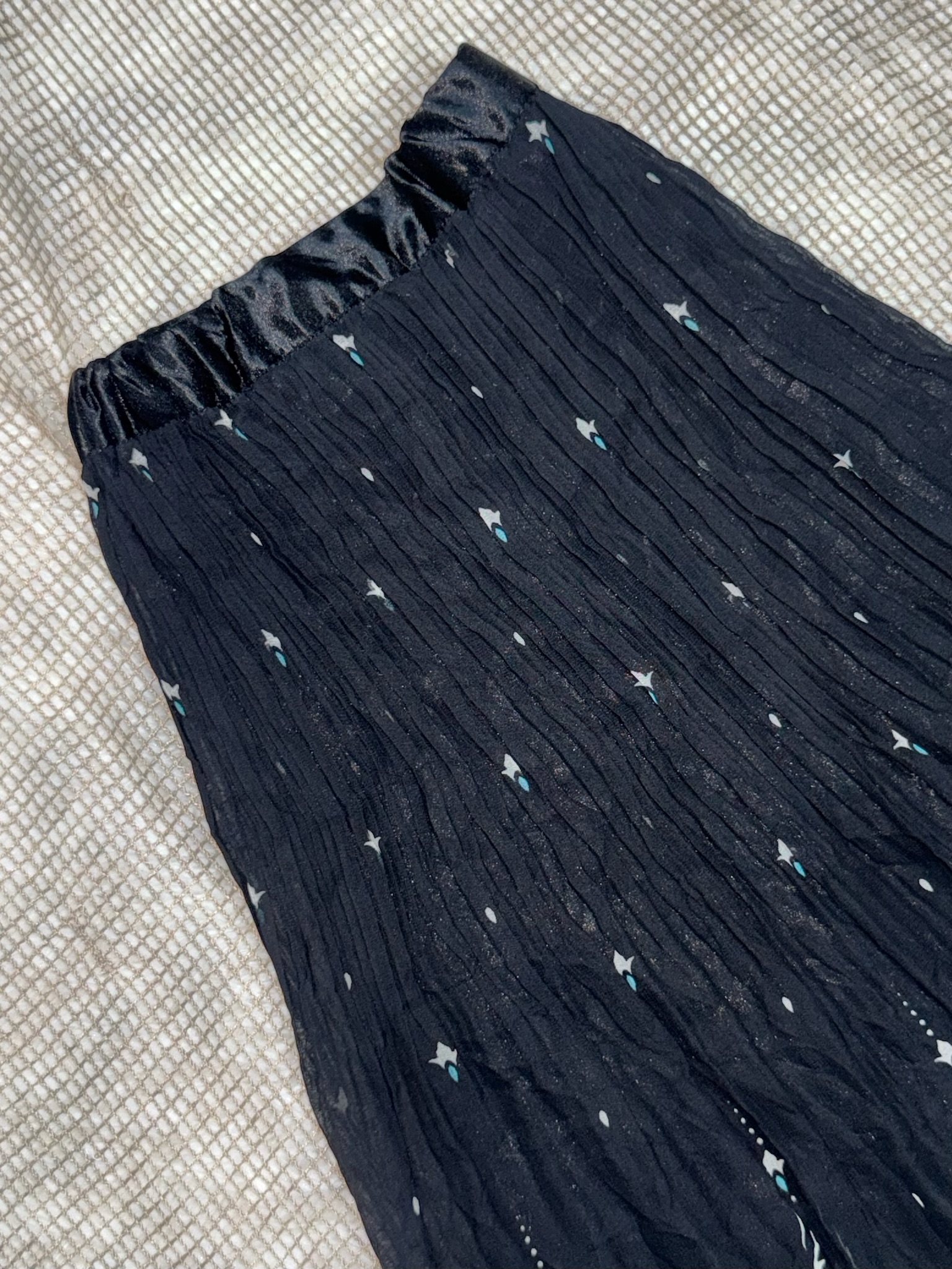 Black Pleated Skirt with Teal Baroque Floral Border Print