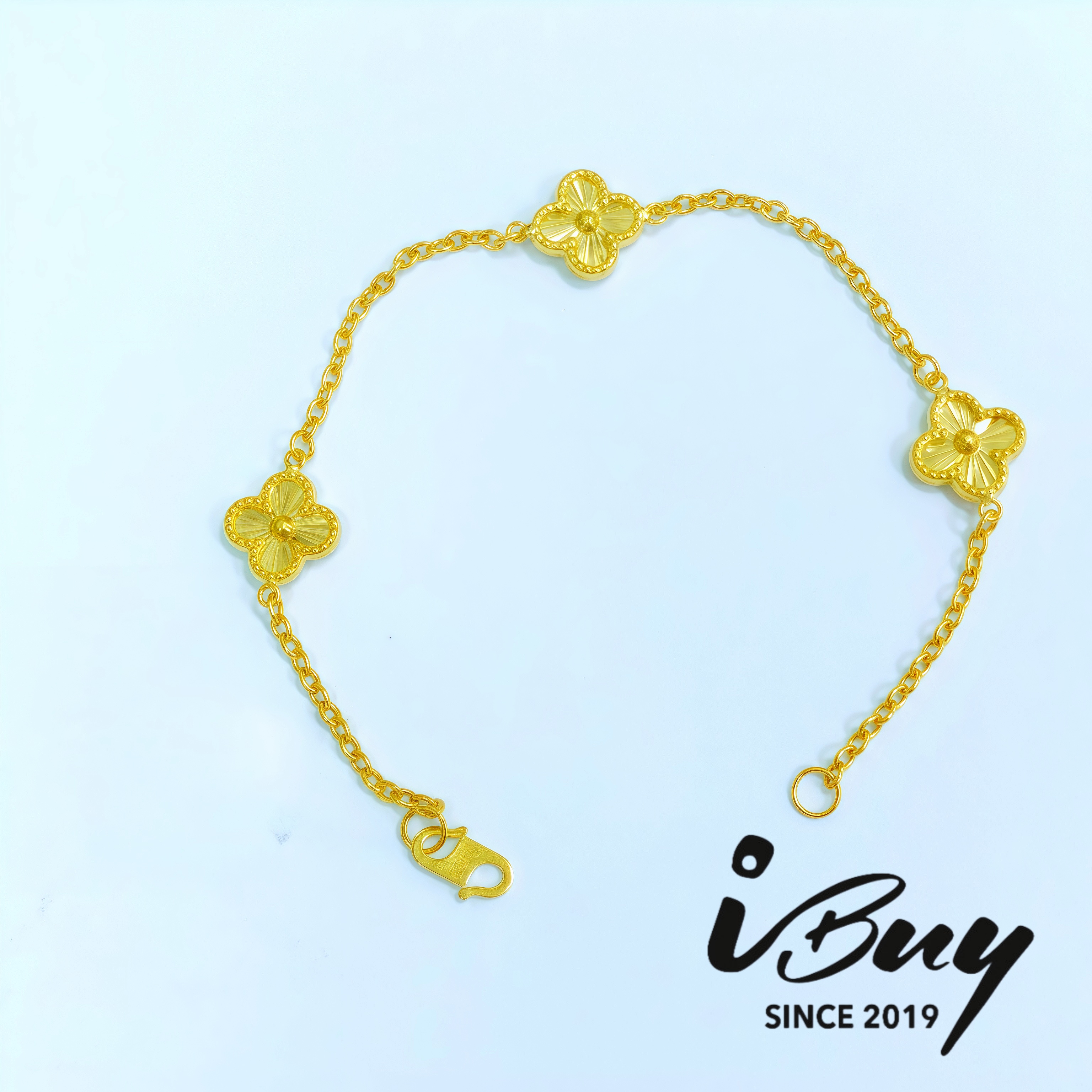 916 GOLD 9MM 3 VCA HOLLOW CABLE BRACELET 916 金 9MM三花四叶草空心万字手链