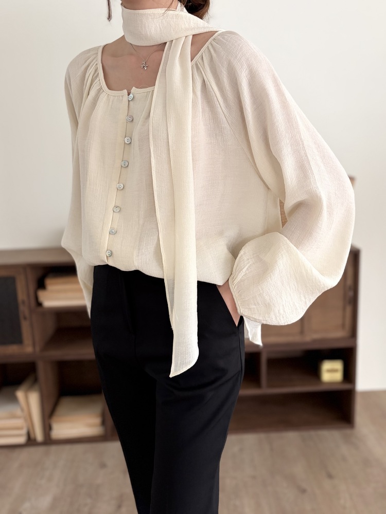 Eloise Tie-Neck Blouse (Cream)