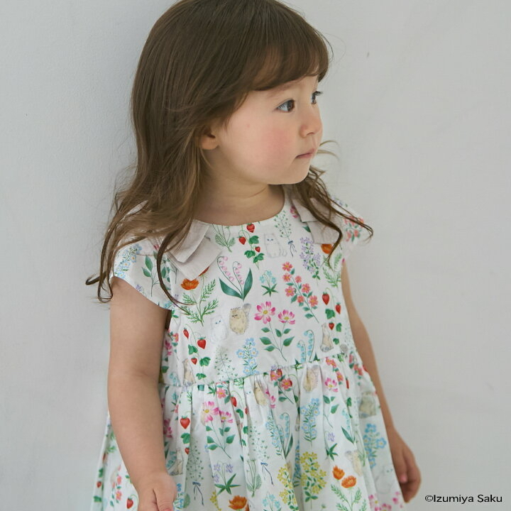 🇯🇵預訂 日本直送🇯🇵Petit Main x Izumiya Saku兩色花卉小貓滿印蝴蝶結短袖連身裙