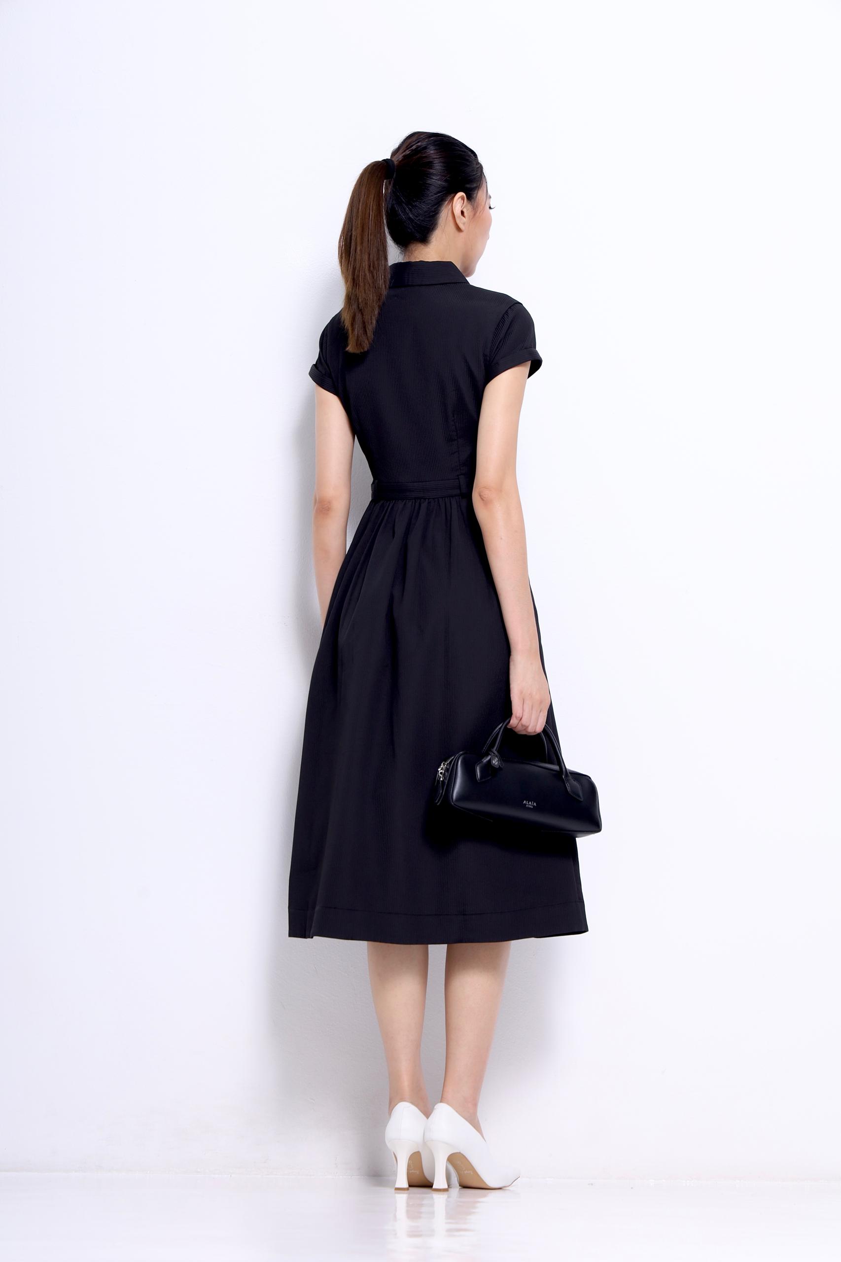 CD2145 BOLD COLLAR SHORT SLLV BUTTON DRESS