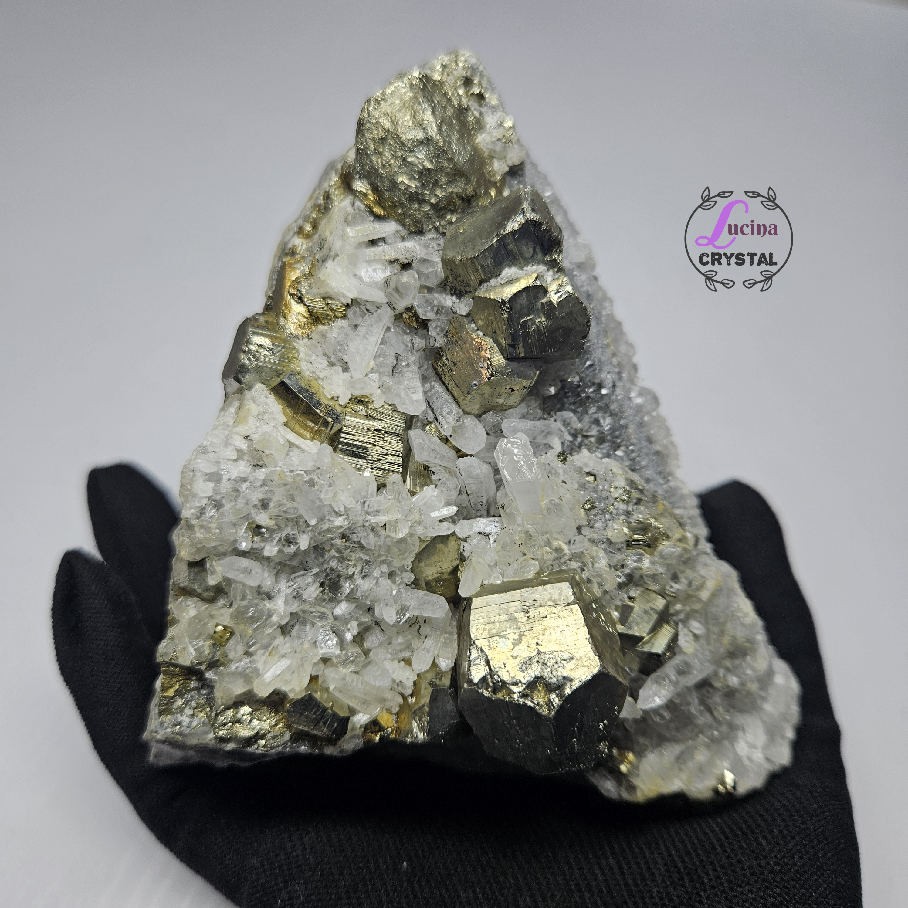 (Co#LC8546)白水晶共生黃鐵礦晶簇/White Quartz Crystal Cluster with 𝘗𝘺𝘳𝘪𝘵𝘦