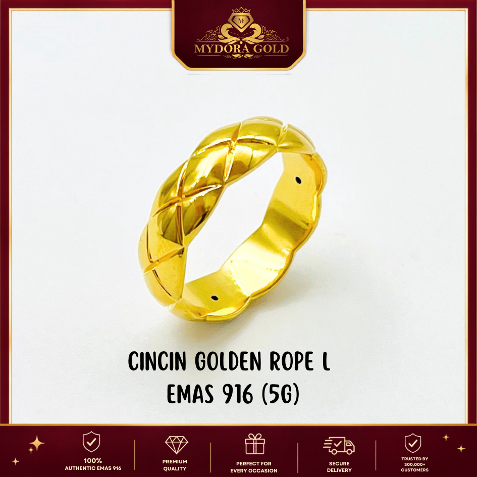 MYDORA Cincin Golden Rope L (5G) l EMAS 916/22K
