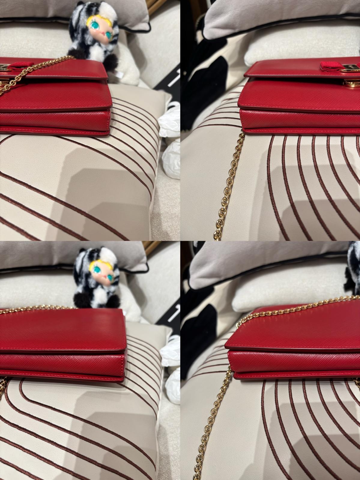 Salvatore Ferragamo Saffiano Leather Chain Shoulder Bag 紅色十字紋皮革 100%Authentic ,95%New