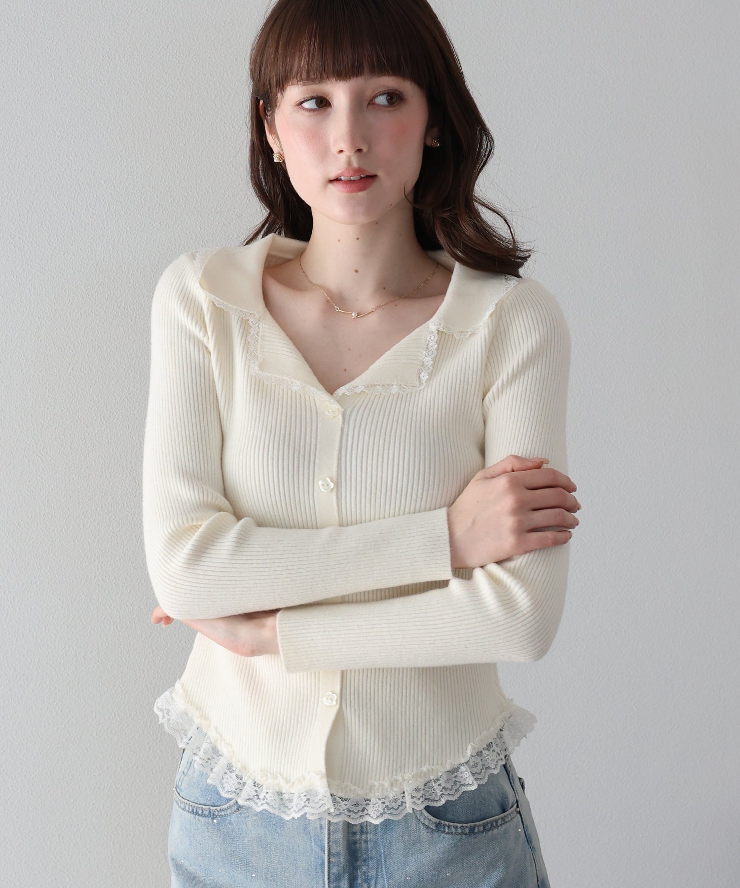 🌸精緻滿分! <JP> Flower Button Lace Collar Knit * 3色入 <預購>