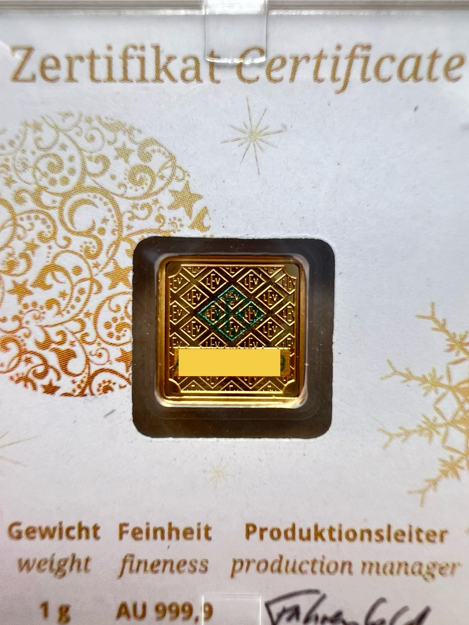 (SN523469) GEIGER Edelmetalle Christmas 1g 🇩🇪 Germany 2018 Gold Bar Emas 999.9