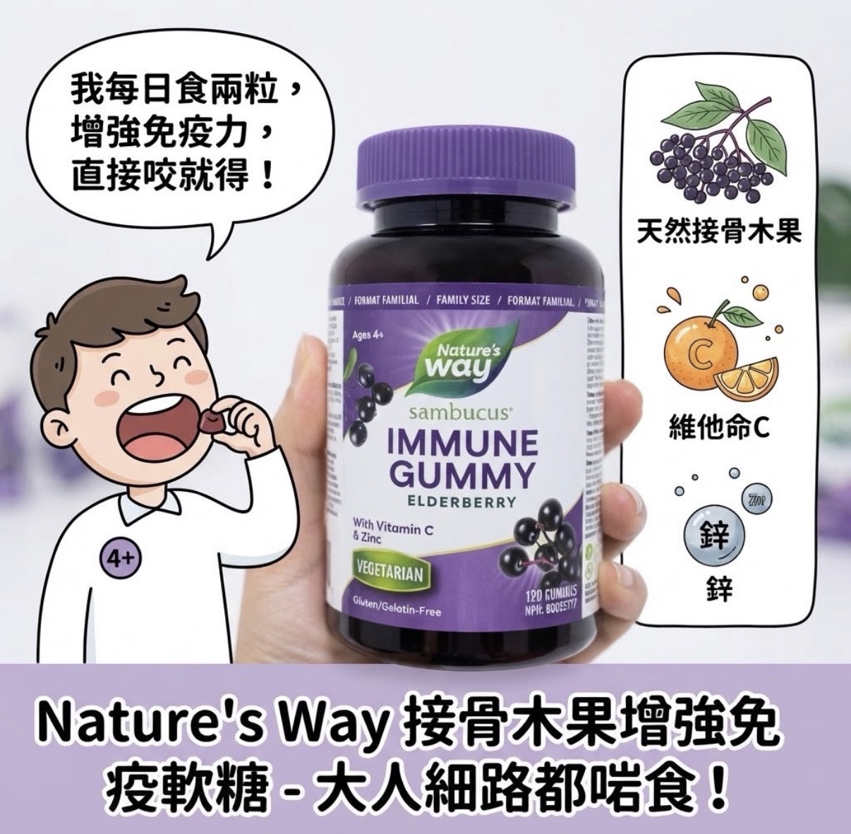 Sambucus 接骨木免疫支持 - 120 粒軟糖 Elderberry Immune Support  