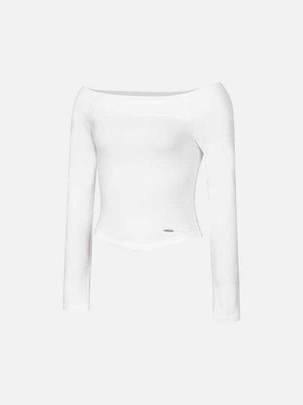 法式氛圍感Off Shoulder Top 預購_Slim Fit Off-shoulder Long Sleeve by Grandeline