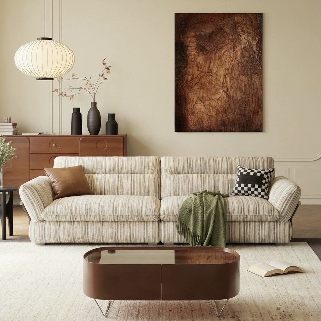 中復古新款雲畔梳化 客廳大小細單位 直排條紋雪尼爾布藝梳化 sofa