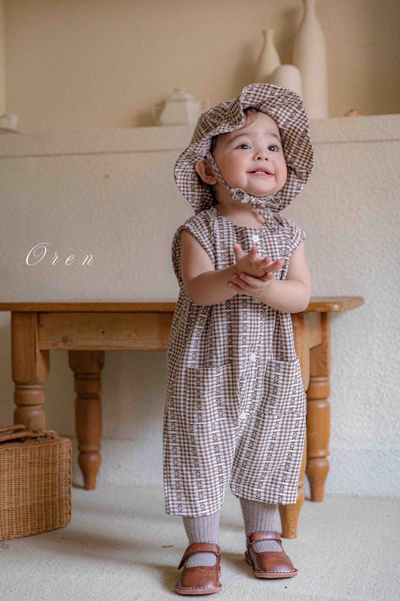 ☀️預訂 韓國直送☀️🇰🇷Oren Camille 棕色提花背心連身服/漁夫帽