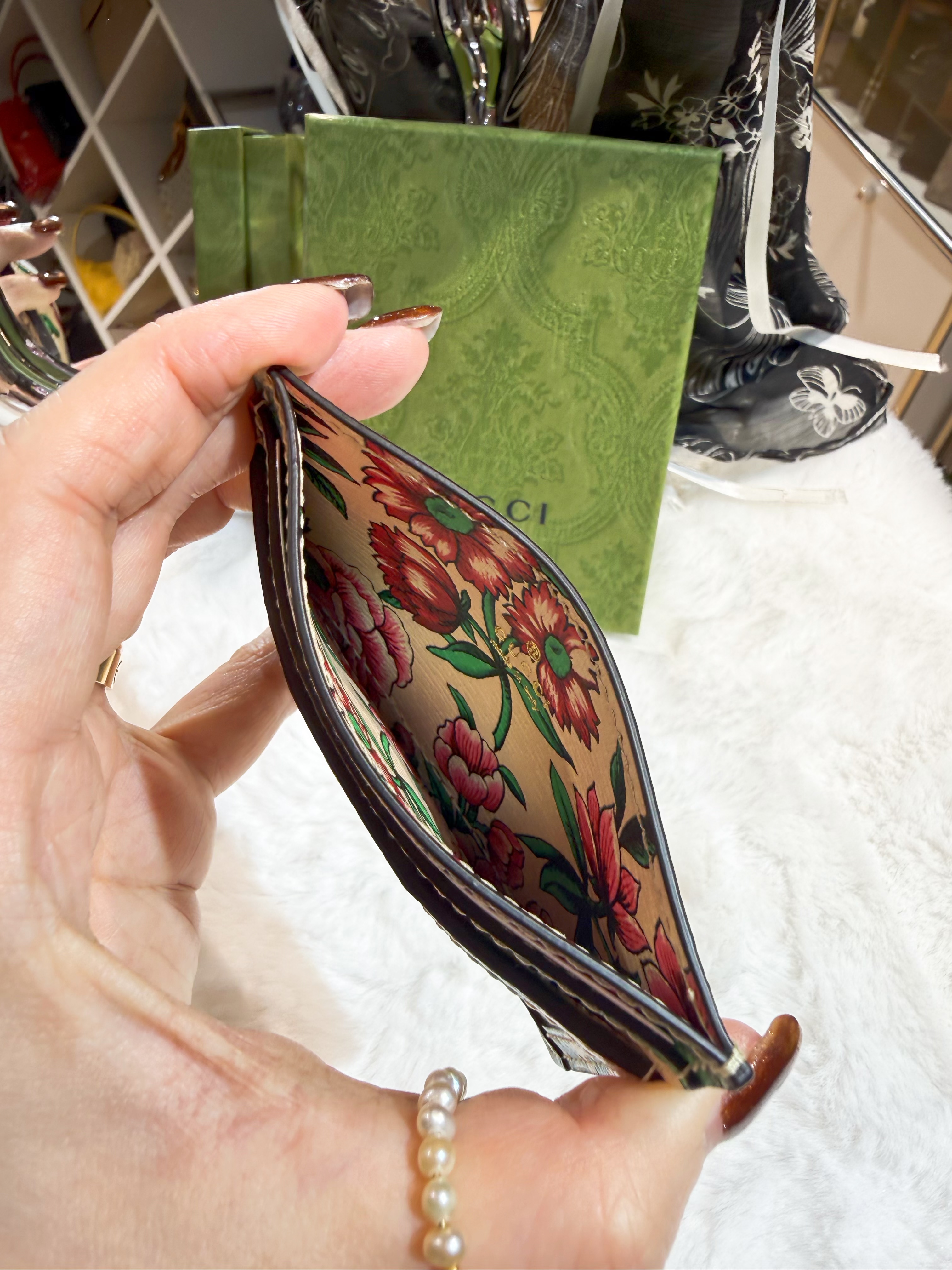 Gucci card holder 5cc/floral/beige